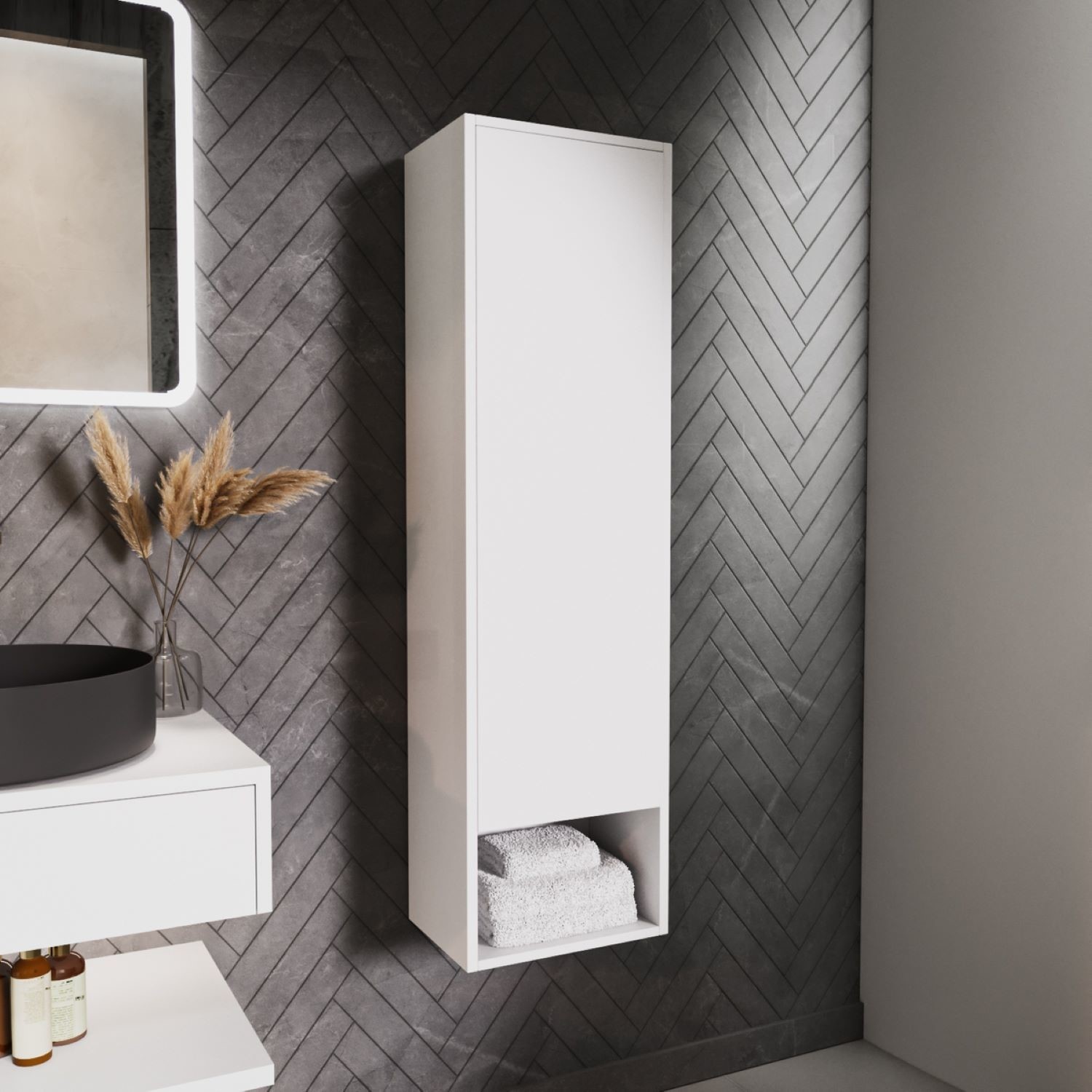 Single Door White Wall Mounted Tall Bathroom Cabinet 350 X 1250mm Lugo Better Bathrooms