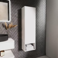 Single Door White Wall Mounted Tall Bathroom Cabinet 350 x 1250mm - Lugo Single Door White Wall Mounted Tall Bathroom Cabinet 350 x 1250mm - Lugo