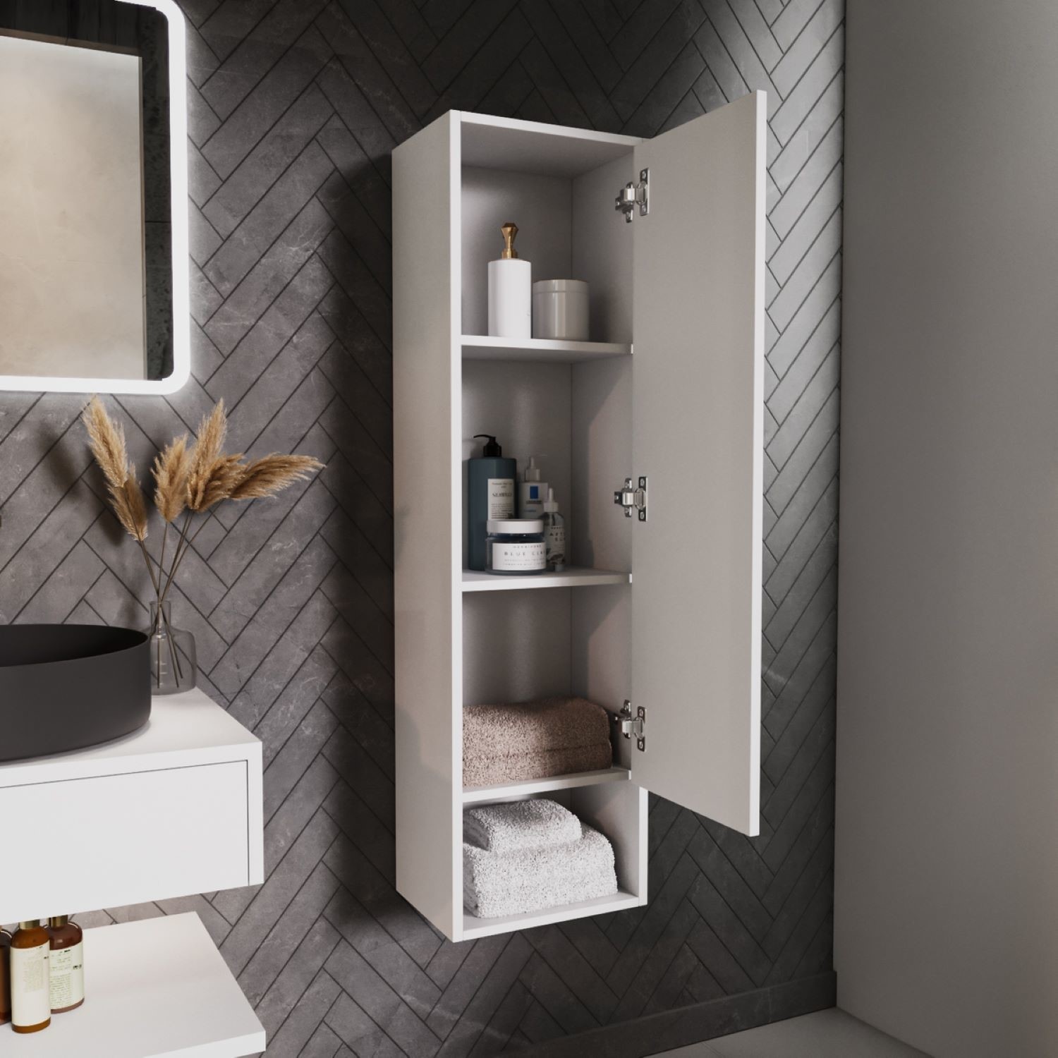 GRADE A1 White Wall Mounted Tall Bathroom 350mm Lugo