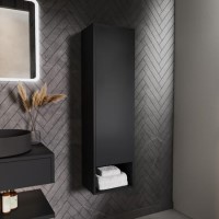 Single Door Black Wall Mounted Tall Bathroom Cabinet 350 x 1250mm - Lugo Single Door Black Wall Mounted Tall Bathroom Cabinet 350 x 1250mm - Lugo