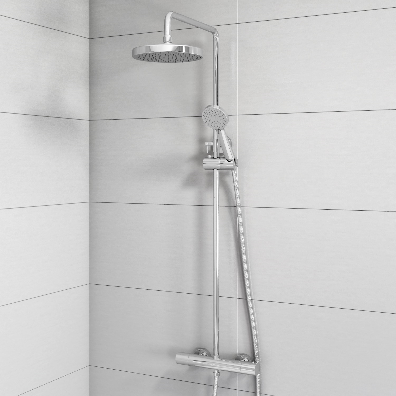 Thermostatic Mixer Bar Shower with Round Overhead & Handset - Koto