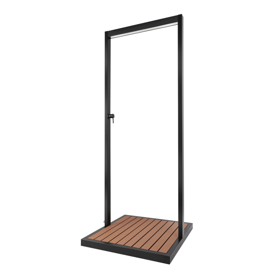 GRADE A1 - Black Outdoor Shower with Wood Effect Base - Zen