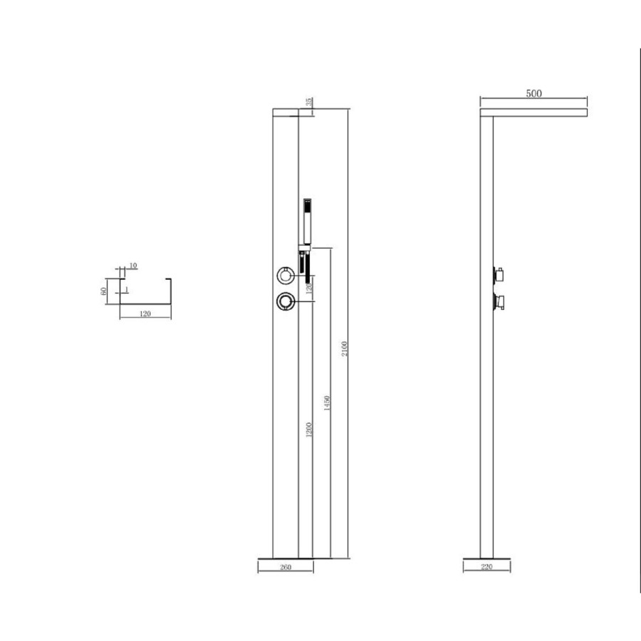 ONLY OPENED - Chrome Outdoor Shower with Pencil Hand Shower 2 Outlets - Suva
