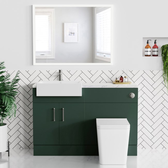 GRADE A2 - 1200mm Green Toilet and Sink Unit with Marble Worktop and Chrome Fittings - Coniston