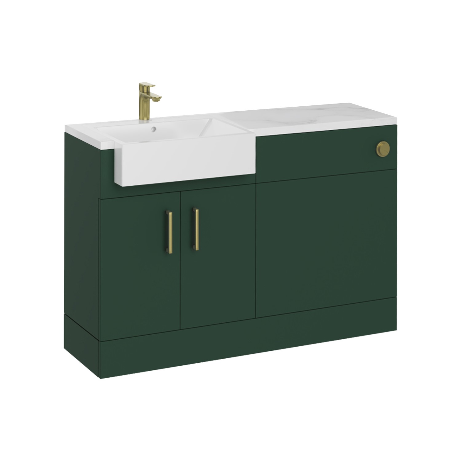 1200mm Green Toilet and Sink Unit with Marble Worktop and Brushed Brass ...