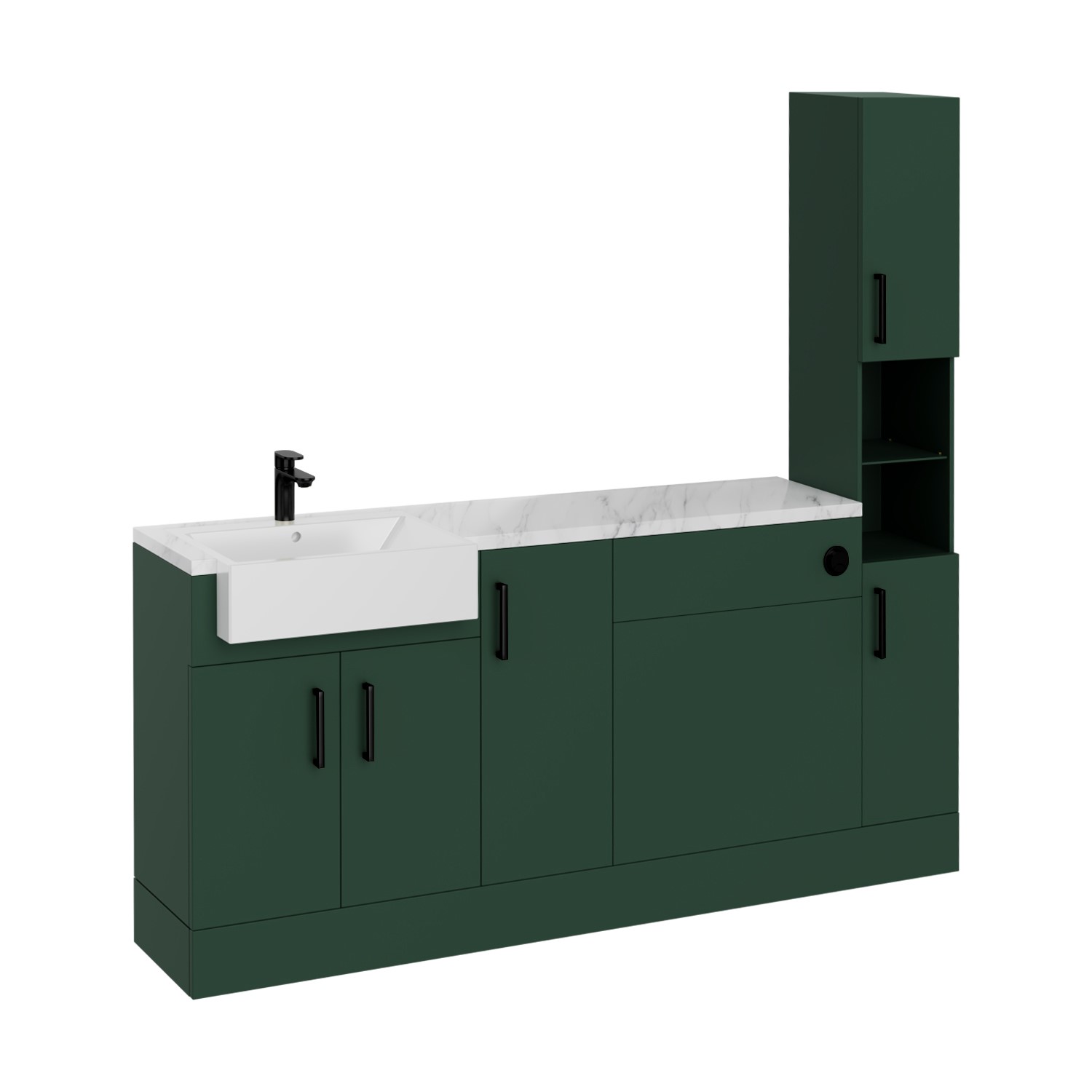 1800mm - 2100mm Green Toilet and Sink Unit with Tall Cabinet Marble ...
