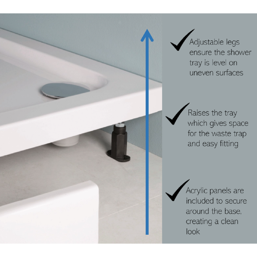 95mm High Riser Kit Pack for 760mm Width Shower Trays - White