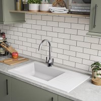 Refurbished Essence Amelia Single Bowl White Composite Kitchen Sink with Reversible Drainer