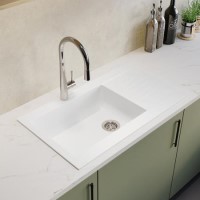 Single Bowl Inset White Composite Kitchen Sink with Reversible Drainer - Essence Amelia