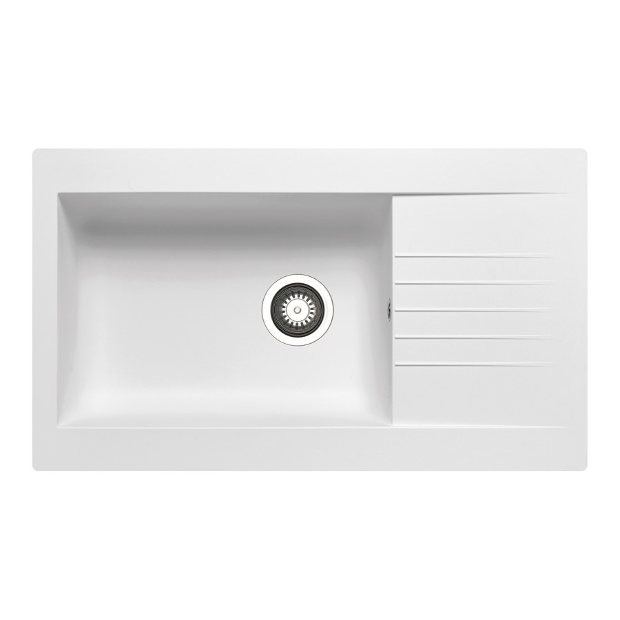 Single Bowl Inset White Composite Kitchen Sink with Reversible Drainer - Essence Amelia