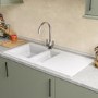 ONLY OPENED - 1.5 Bowl White Composite Kitchen Sink with Reversible Drainer - Essence Amelia