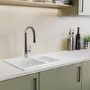 1.5 Bowl Inset White Composite Kitchen Sink with Reversible Drainer - Essence Amelia