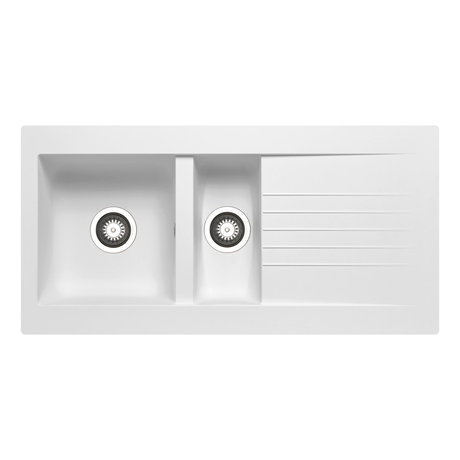 ONLY OPENED - 1.5 Bowl White Composite Kitchen Sink with Reversible Drainer - Essence Amelia