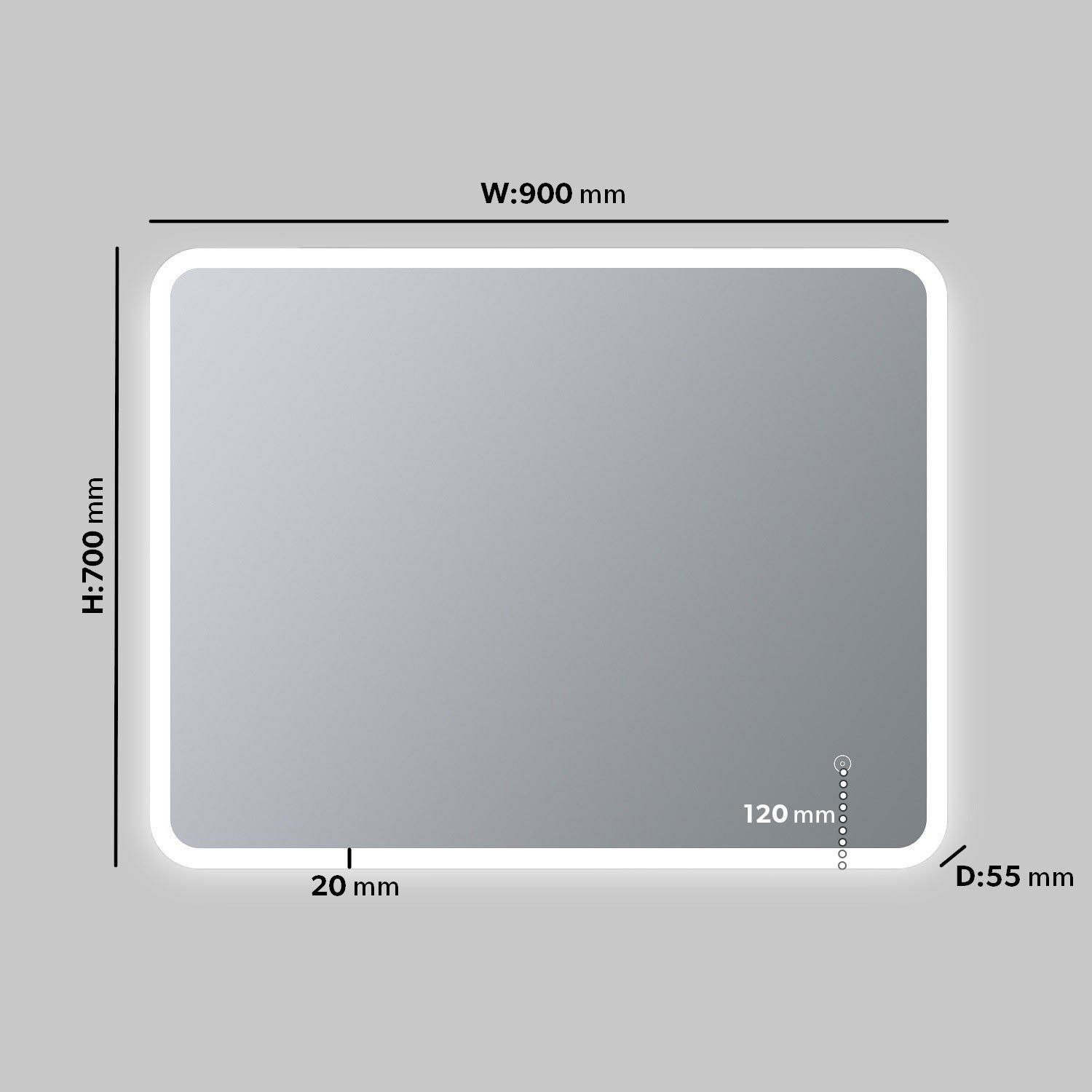 Rectangular Heated Bathroom Mirror with Lights 900 x 700mm - Ariel ...