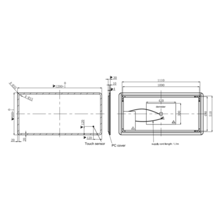 Rectangular Heated Bathroom Mirror with Lights 1200 x 600m -Ariel