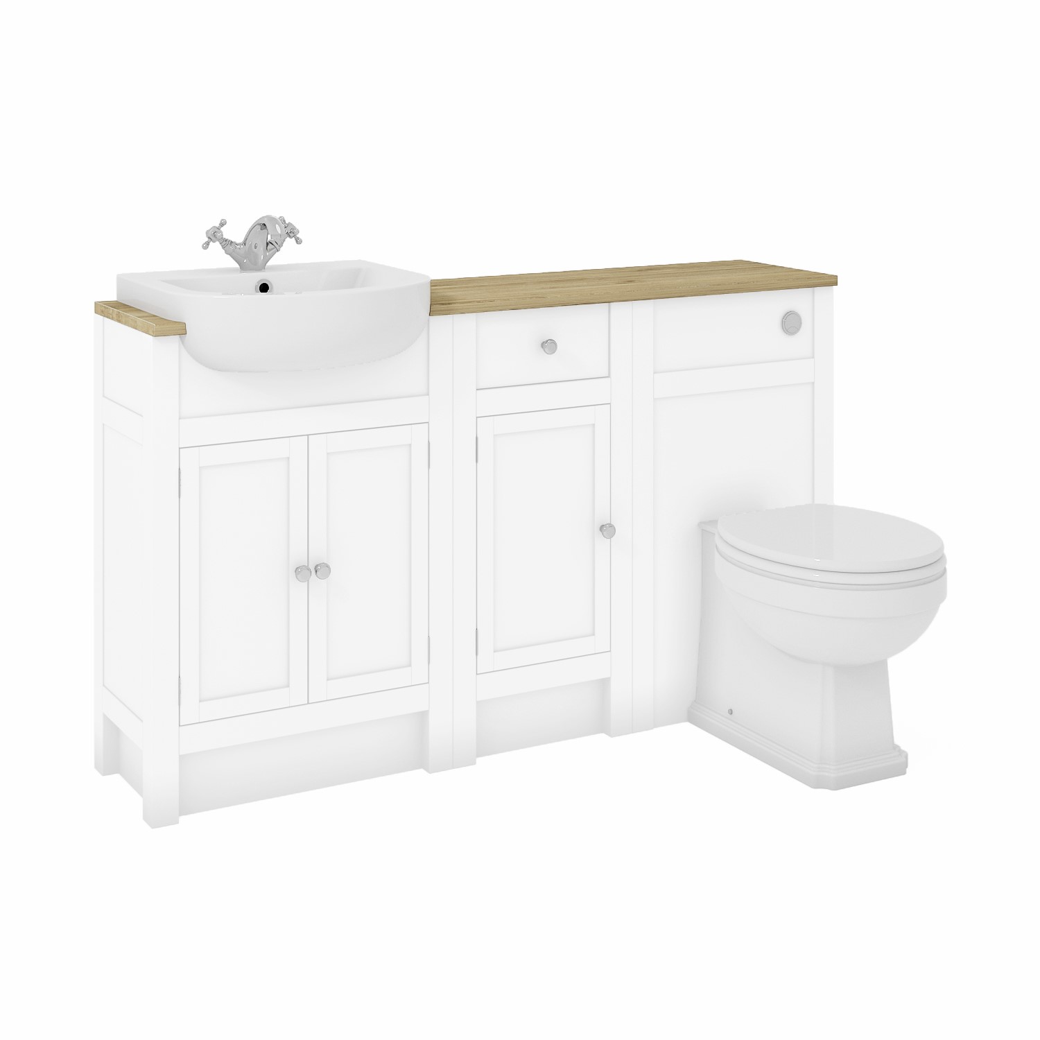 1500 1800mm White Toilet and Sink Unit with Oak Worktop Aylesford