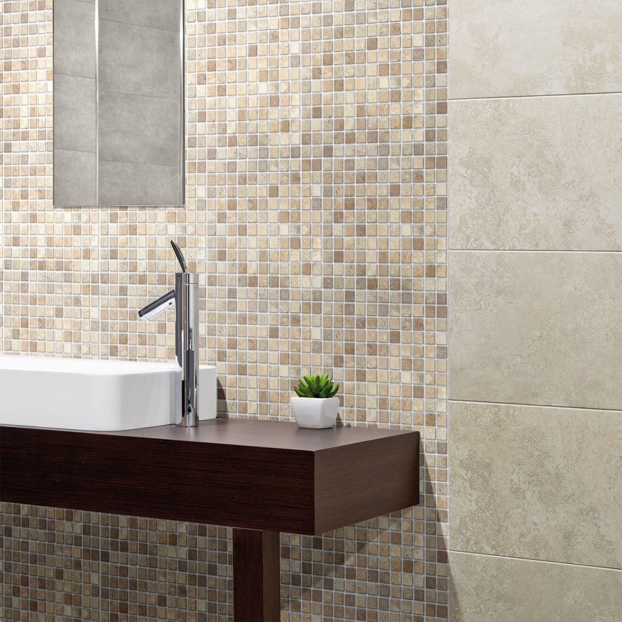 Antique White & Brown Tumbled Wall/Floor Mosaic
