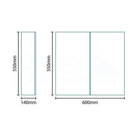 600mm Wall Hung Mirrored Cabinet - Stainless Steel Double Door Unit