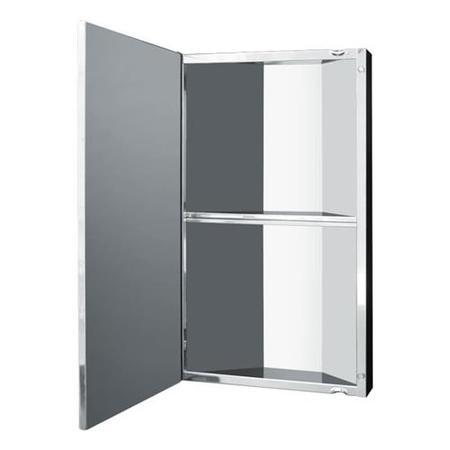 500mm Wall Hung Mirrored Corner Cabinet - Single Door Stainless Steel