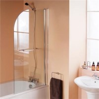 Curved Hinged Bath Shower Screen H1435 x W770mm with Towel Rail