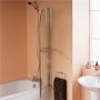 Curved Hinged Bath Shower Screen H1435 x W770mm with Towel Rail