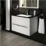 750mm Wall Hung Vanity Basin Unit - Single Drawer - White with Black Worktop - Eden Range