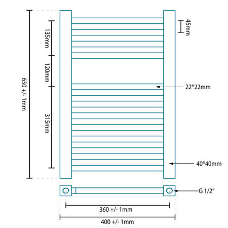 Beta Heat 650 x 400mm Square Chrome Heated Towel Rail