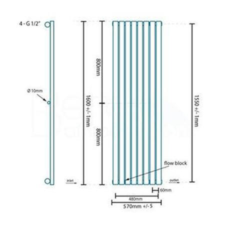 Nevada Beta Heat 1600 x 480mm Single Oval Panel Anthracite Vertical Radiator