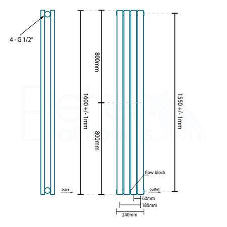 Nevada Beta Heat 1600 x 240mm Double Oval Panel Anthracite Vertical Radiator