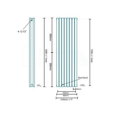 Nevada Beta Heat 1600 x 480mm Double Oval Panel Anthracite Vertical Radiator