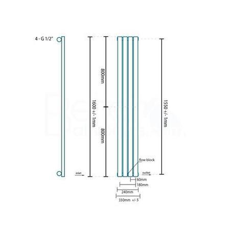 Nevada Beta Heat 1600 x 240mm Single Oval Panel Black Vertical Radiator