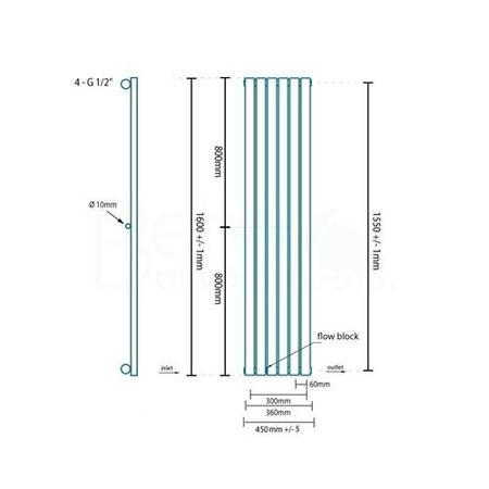 Nevada Beta Heat 1600 x 360mm Single Oval Panel Black Vertical Radiator