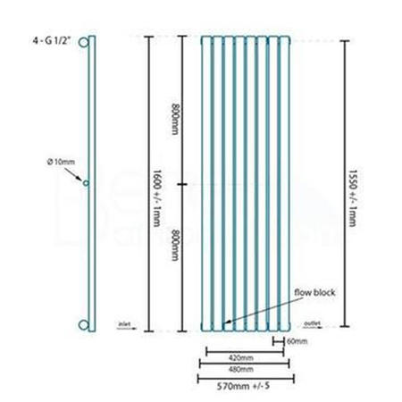 Nevada Beta Heat 1600 x 480mm Single Panel Black Radiator