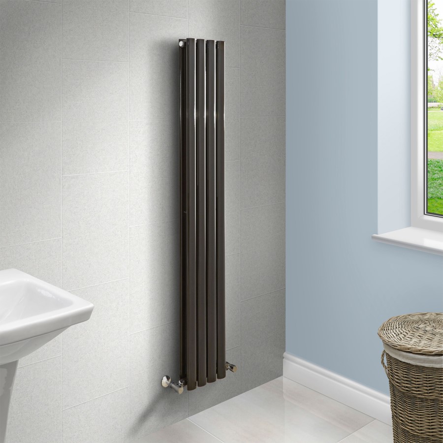 Nevada Beta Heat 1600 x 240mm Double Oval Panel Black Vertical Radiator