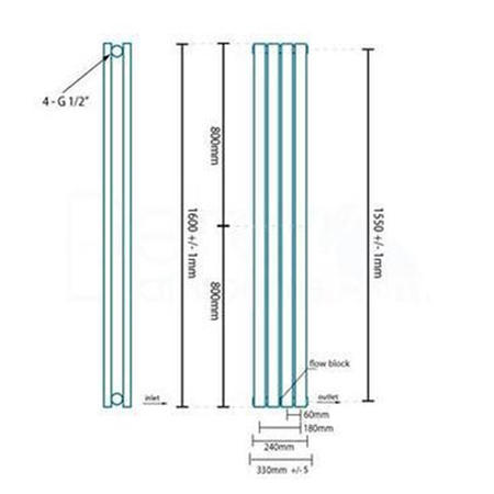 Nevada Beta Heat 1600 x 240mm Double Oval Panel Black Vertical Radiator