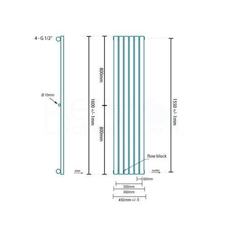 Nevada Single Oval Panel Chrome Vertical Radiator - 1600 x 360mm 