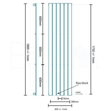 Vega 1800 x 450mm Single Flat Panel Anthracite Vertical Radiator