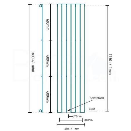 Vega Radiators Vega 1800 x 450mm Single Flat Panel Anthracite Vertical Radiator ...
