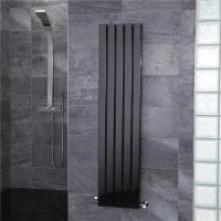 Vega Single Flat Panel 1600 x 375mm Black Vertical Radiator