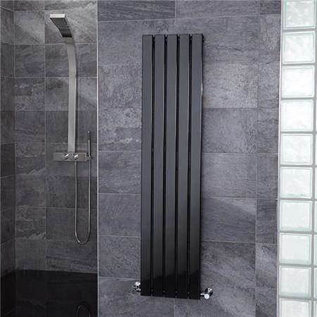Vega Single Flat Panel 1600 x 375mm Black Vertical Radiator