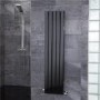 Vega Single Flat Panel 1600 x 375mm Black Vertical Radiator