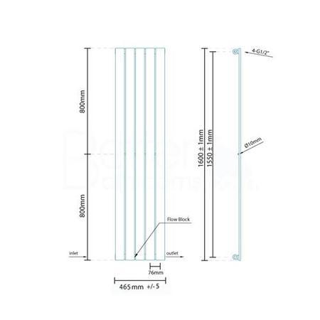 Vega Single Flat Panel 1600 x 375mm Black Vertical Radiator