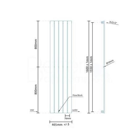 Vega Radiators Vega Single Flat Panel 1600 x 375mm Black Vertical Radiator - Better ...