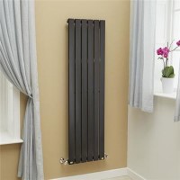 Vega 1600 x 450mm Single Flat Panel Black Vertical Radiator