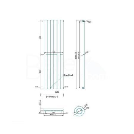 Vega 1600 x 450mm Single Flat Panel Black Vertical Radiator