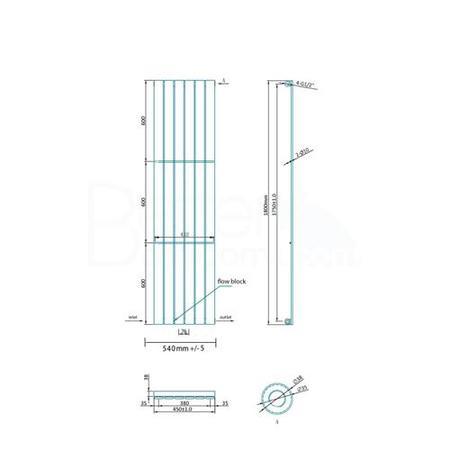 Vega 1800 x 450mm Single Flat Panel Black Vertical Radiator