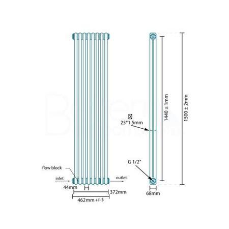 Carrera 1500 x 372mm Dual Column White Vertical Radiator