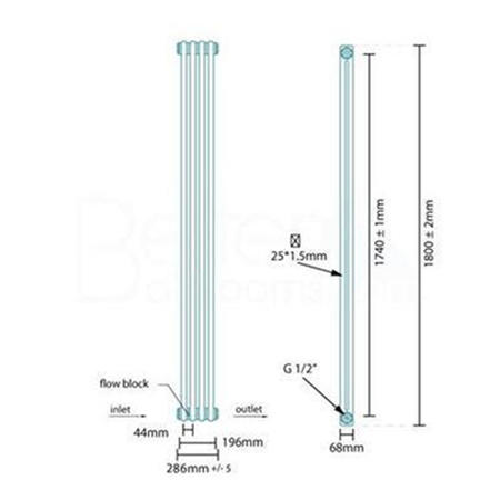 Carrera 1800 x 196mm Dual Column White Vertical Radiator