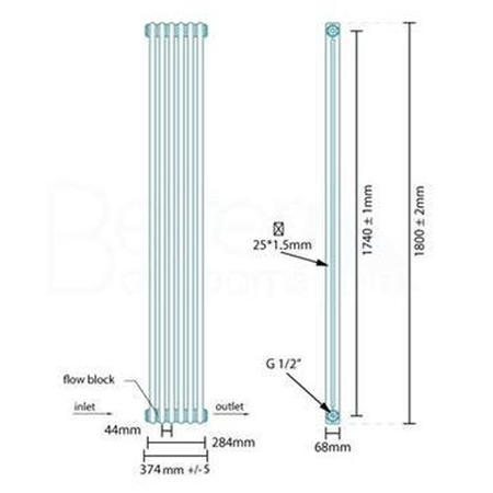 Carrera 1800 x 284mm Dual Column White Vertical Radiator