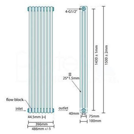 Belgravia 1500 x 396mm Tri-Column White Vertical Radiator